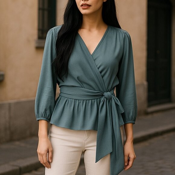 Lauren Ralph Lauren Tops - Lauren Ralph Lauren Tops | Lauren Ralph Lauren Faux Wrap Peplum Blouse- Sage LP